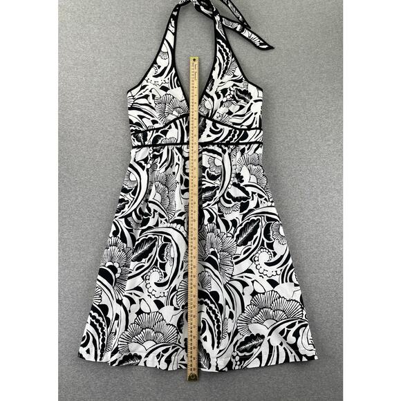 a.n.a Dress Womens 12 Black White Floral Print Halter Neck Fit & Flare Summer - Picture 6 of 15